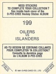 1981-82 O-Pee-Chee Stickers #199 Oilers vs. Islanders  Back