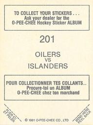 1981-82 O-Pee-Chee Stickers #201 Oilers vs. Islanders  Back