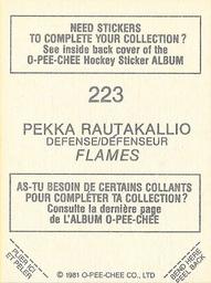 1981-82 O-Pee-Chee Stickers #223 Pekka Rautakallio  Back