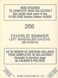 1981-82 O-Pee-Chee Stickers #266 Charlie Simmer  Back