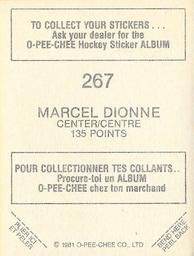 1981-82 O-Pee-Chee Stickers #267 Marcel Dionne  Back