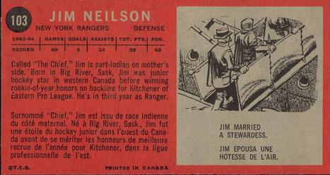 1964-65 Topps #103 Jim Neilson Back