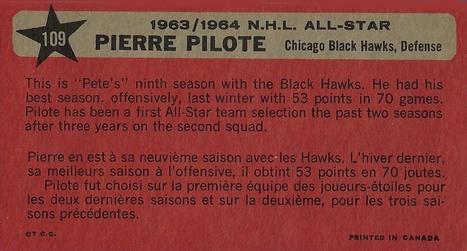 1964-65 Topps #109 Pierre Pilote Back