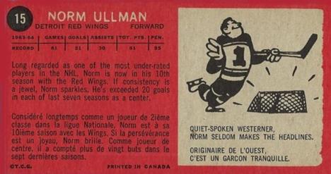 1964-65 Topps #15 Norm Ullman Back