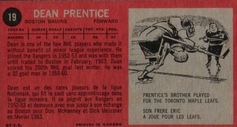 1964-65 Topps #19 Dean Prentice Back