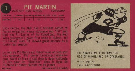 1964-65 Topps #1 Pit Martin Back