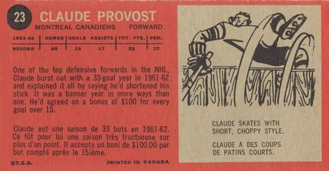 1964-65 Topps #23 Claude Provost Back