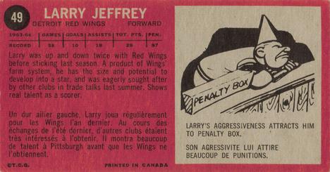 1964-65 Topps #49 Larry Jeffrey Back