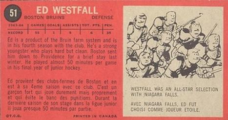 1964-65 Topps #51 Ed Westfall Back