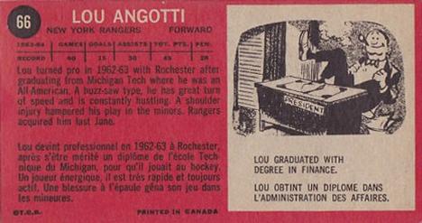 1964-65 Topps #66 Lou Angotti Back
