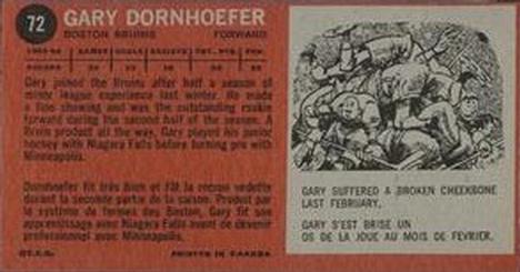 1964-65 Topps #72 Gary Dornhoefer Back