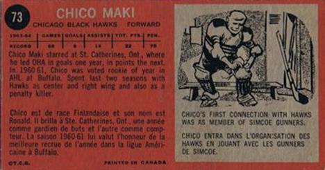 1964-65 Topps #73 Chico Maki Back