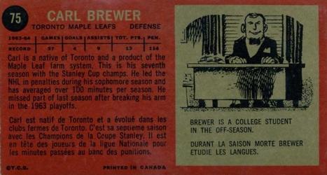 1964-65 Topps #75 Carl Brewer Back
