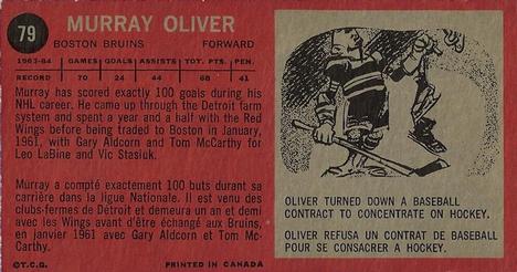 1964-65 Topps #79 Murray Oliver Back