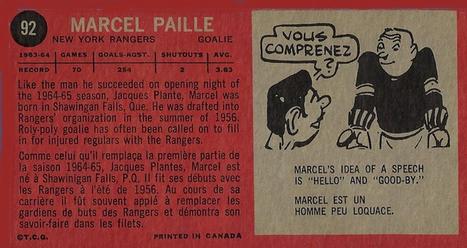 1964-65 Topps #92 Marcel Paille Back