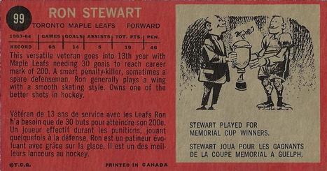 1964-65 Topps #99 Ron Stewart Back