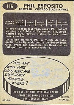 1965-66 Topps #116 Phil Esposito Back