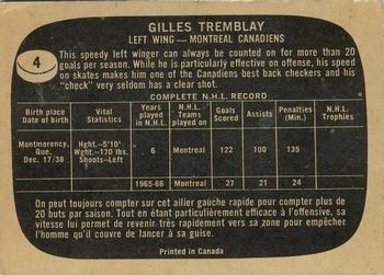 1966-67 Topps #4 Gilles Tremblay Back