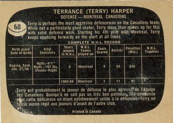 1966-67 Topps #68 Terry Harper Back