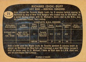 1966-67 Topps #71 Dick Duff Back