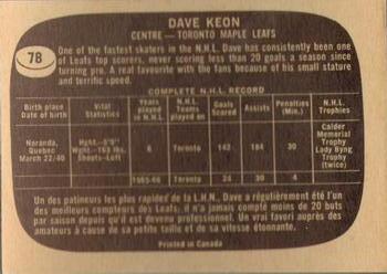 1966-67 Topps #78 Dave Keon Back