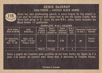 1967-68 Topps #115 Denis DeJordy Back