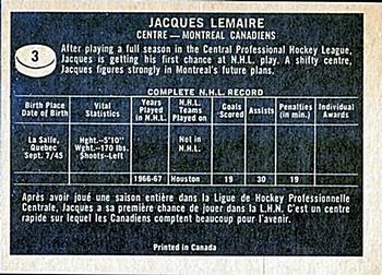 1967-68 Topps #3 Jacques Lemaire Back