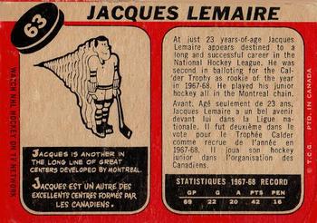 1968-69 O-Pee-Chee #63 Jacques Lemaire Back