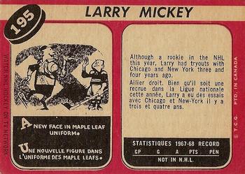 1968-69 O-Pee-Chee #195 Larry Mickey Back