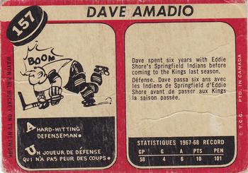 1968-69 O-Pee-Chee #157 Dave Amadio Back