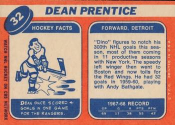 1968-69 Topps #32 Dean Prentice Back