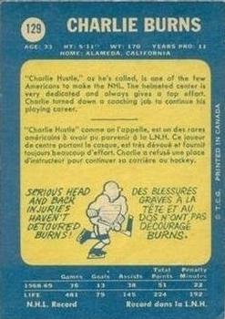 1969-70 O-Pee-Chee #129 Charlie Burns Back