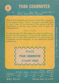1969-70 O-Pee-Chee #6 Yvan Cournoyer Back