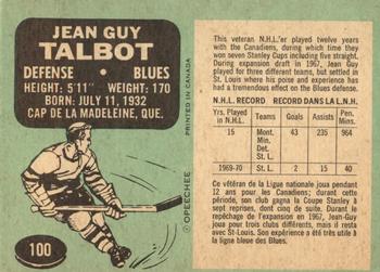 1970-71 O-Pee-Chee #100 Jean-Guy Talbot Back