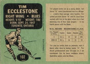 1970-71 O-Pee-Chee #102 Tim Ecclestone Back