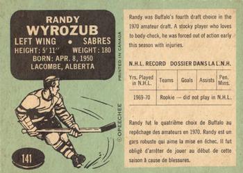 1970-71 O-Pee-Chee #141 Randy Wyrozub Back