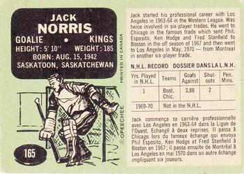 1970-71 O-Pee-Chee #165 Jack Norris Back