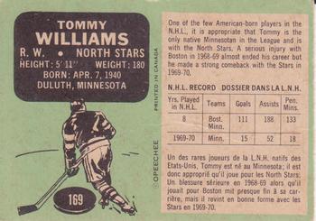 1970-71 O-Pee-Chee #169 Tommy Williams Back