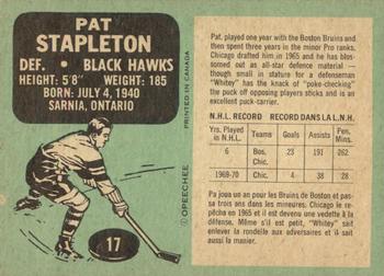 1970-71 O-Pee-Chee #17 Pat Stapleton Back