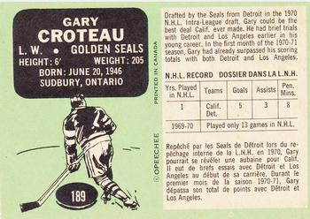 1970-71 O-Pee-Chee #189 Gary Croteau Back