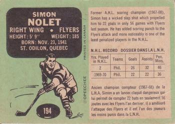 1970-71 O-Pee-Chee #194 Simon Nolet Back