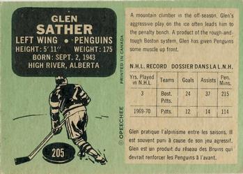 1970-71 O-Pee-Chee #205 Glen Sather Back