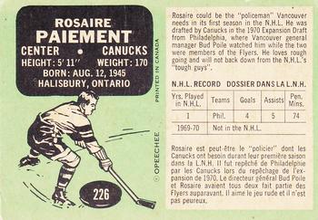 1970-71 O-Pee-Chee #226 Rosaire Paiement Back
