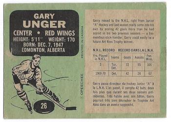 1970-71 O-Pee-Chee #26 Garry Unger Back
