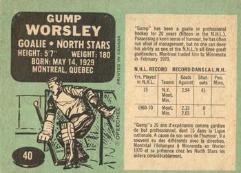 1970-71 O-Pee-Chee #40 Gump Worsley Back