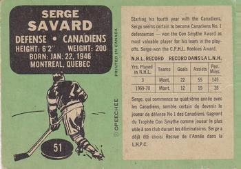 1970-71 O-Pee-Chee #51 Serge Savard Back