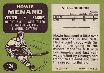 1970-71 Topps #124 Howie Menard Back