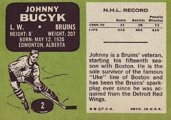 1970-71 Topps #2 Johnny Bucyk Back