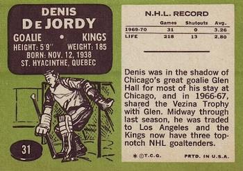 1970-71 Topps #31 Denis DeJordy Back