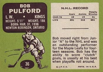 1970-71 Topps #36 Bob Pulford Back